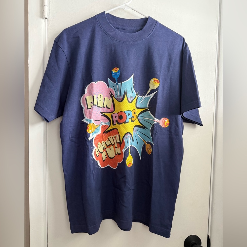 Flan Labs Sample Shirt, Chupa Chups Blue, Size Medium NWOT